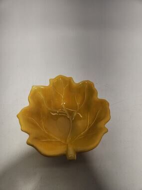 Home Co Hand Painted Yellow Maple Leaf Ceramic Bowl Fall Autumn Candy Nut...